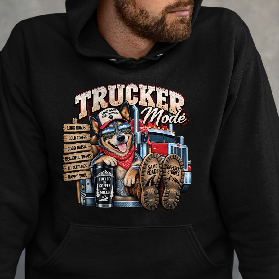 Best Truck Driver Life Shirt, Funny Trucker UnisexT-Shirt/Hoodie/Sweatshirt HLT00 - Funny Trucker Blue Heeler Dog Semi Truck Driver Humor Design Long Sleeve T-Shirt