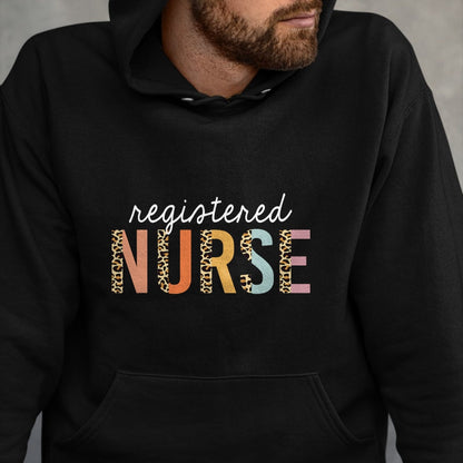 Funny Nurse Shirt, Nurse Unisex T-Shirt/Hoodie/Sweatshirt HLT00 - RN Nurse Leopard Print Registered Nurse Nursing School Women T-Shirt