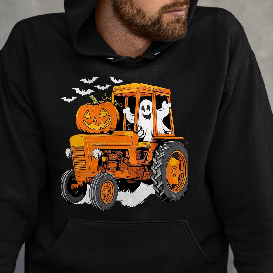 Best Farmer Life Shirt, Funny Farmer UnisexT-Shirt/Hoodie/Sweatshirt HLT00 - Farmer Tractor Ghost and Pumpkin Halloween Costume T-Shirt, Men, Navy Blue, Large