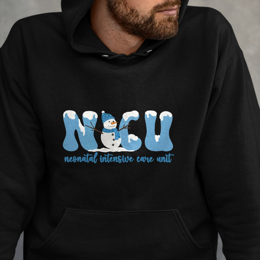 Funny Nurse Shirt, Nurse Unisex T-Shirt/Hoodie/Sweatshirt HLT00 - Winter NICU Nurse Xmas Snowman Neonatal Intensive Care Unit T-Shirt