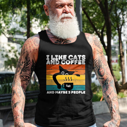 Cat Love Shirt, Funny Cat Lover Gift UnisexT-Shirt/Hoodie/Sweatshirt HLT00 - I Like Cats and Coffee and Maybe 3 People Funny Love Cats T-Shirt, Men, Black, 3X-Large