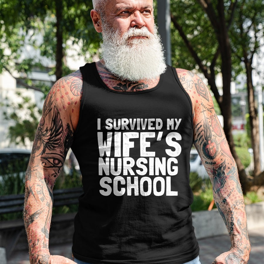 Funny Nurse Shirt, Nurse Unisex T-Shirt/Hoodie/Sweatshirt HLT00 - Survived my wife's nursing school for Husband Nurse T-Shirt