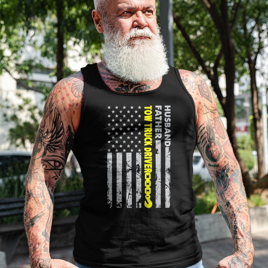Best Truck Driver Life Shirt, Funny Trucker UnisexT-Shirt/Hoodie/Sweatshirt HLT00 - Husband Father Tow Truck Driver American Flag Towing Dad T-Shirt