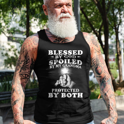 Best Wife Shirt, Wife and Husband Unisex T-Shirt/Hoodie/Sweatshirt HLT00 - Blessed by God spoiled by my grandma protected by both Premium T-Shirt (1)