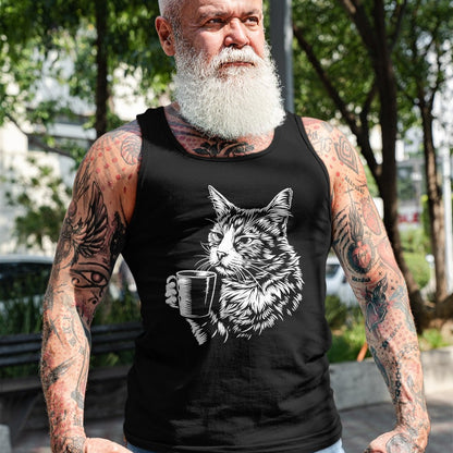 Cat Love Shirt, Funny Cat Lover Gift UnisexT-Shirt/Hoodie/Sweatshirt HLT00 - Cat Drinking Coffee Lover Barista Funny Animal Tired Cat T-Shirt