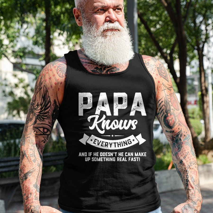 Best Grandpa Shirt, Proud Grandpa Unisex T-Shirt/Hoodie/Sweatshirt HLT00 - Papa Knows Everything 60th Gift Funny Father's Day T-Shirt (1)