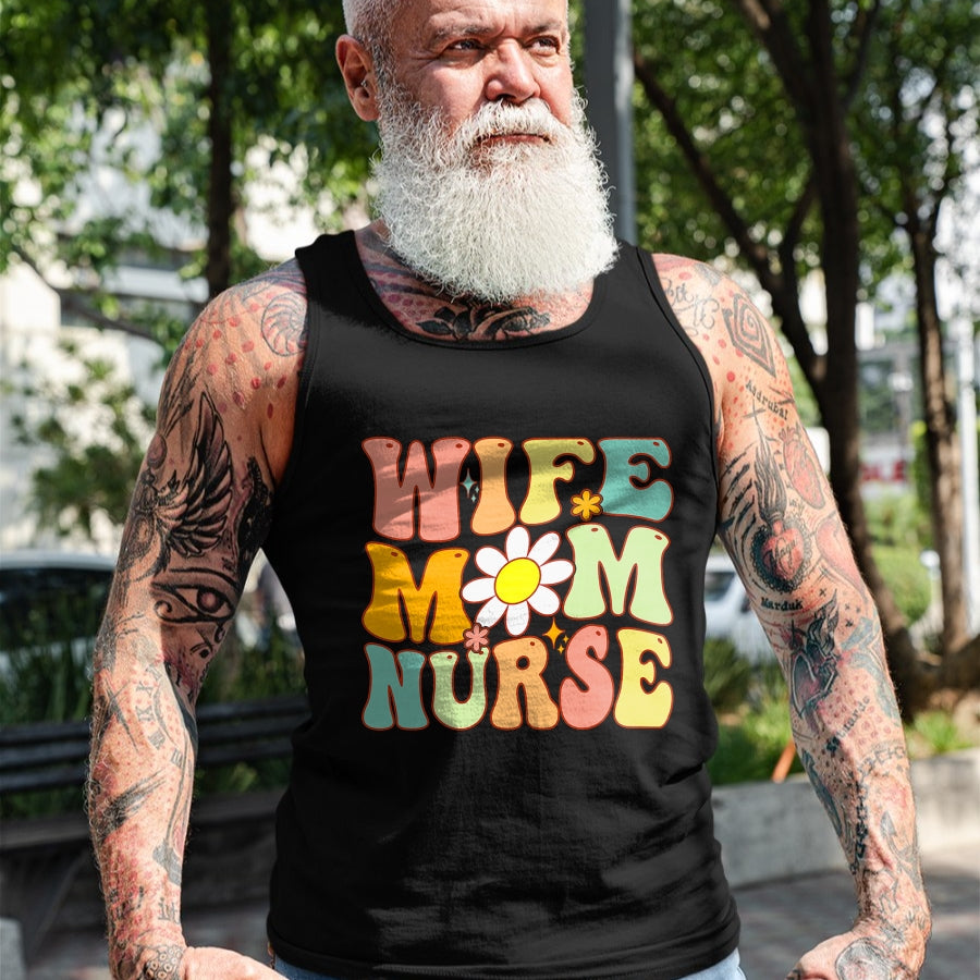 Funny Nurse Shirt, Nurse Unisex T-Shirt/Hoodie/Sweatshirt HLT00 - Retro groovy Wife Mom Nurse Women Mothers Day For Nurses T-Shirt