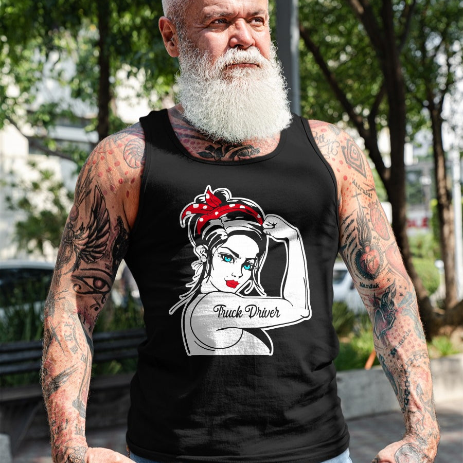Best Truck Driver Life Shirt, Funny Trucker UnisexT-Shirt/Hoodie/Sweatshirt HLT00 - Female Truck Driver Rosie The Riveter Pin Up Girl Truck T-Shirt