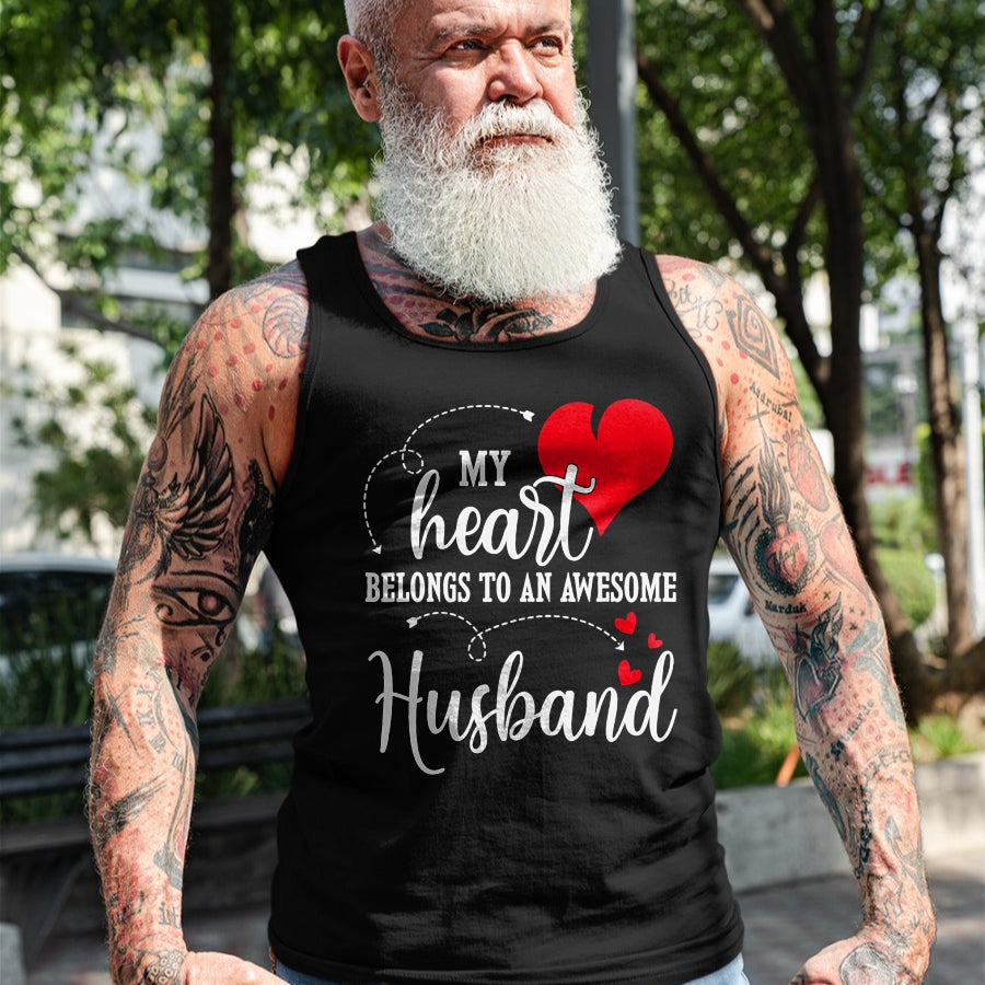 Best Wife Shirt, Wife and Husband Unisex T-Shirt/Hoodie/Sweatshirt HLT00 - My Heart Belongs To An Awesome Husband T-Shirt