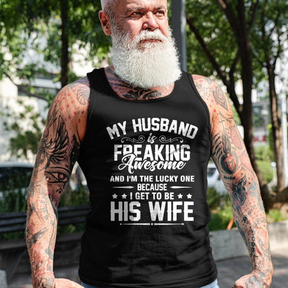 Best Wife Shirt, Wife and Husband Unisex T-Shirt/Hoodie/Sweatshirt HLT00 - Gift for wife T shirt, lucky wife   Lucky Wife, Awesome Life Because My Husband V-Neck T-Shirt