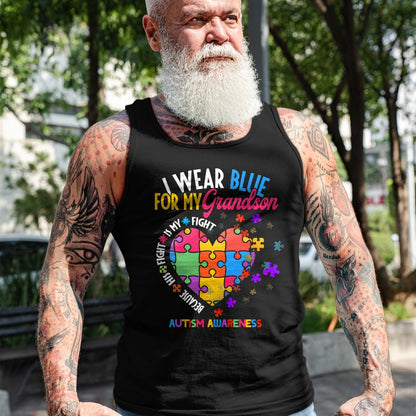 Best Grandpa Shirt, Proud Grandpa Unisex T-Shirt/Hoodie/Sweatshirt HLT00 - Grandma Grandpa I Wear Blue For My Grandson Autism Awareness T-Shirt
