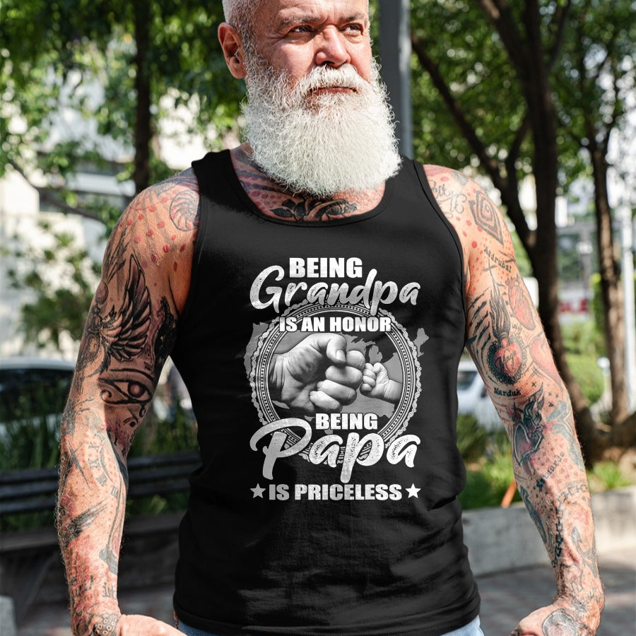 Best Grandpa Shirt, Proud Grandpa Unisex T-Shirt/Hoodie/Sweatshirt HLT00 -Being Grandpa Is An Honor Being PaPa is Priceless (on back) T-Shirt (1)