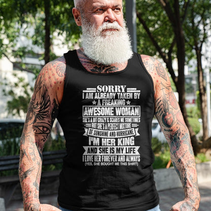 Best Wife Shirt, Wife and Husband Unisex T-Shirt/Hoodie/Sweatshirt HLT00 - Sorry I'm Taken by a Freaking Awesome Woman Funny Husband T-Shirt (1)