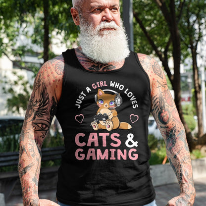 Cat Love Shirt, Funny Cat Lover Gift UnisexT-Shirt/Hoodie/Sweatshirt HLT00 - Just A Girl Who Loves Cats and Gaming Cute Gamer Cat T-Shirt, Men, Black, 3X-Large
