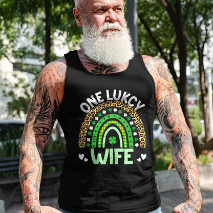 Best Wife Shirt, Wife and Husband Unisex T-Shirt/Hoodie/Sweatshirt HLT00 - Gift for wife T shirt, lucky wife   One Lucky Wife Leopard Rainbow Saint Patrick's Day T-Shirt (1)