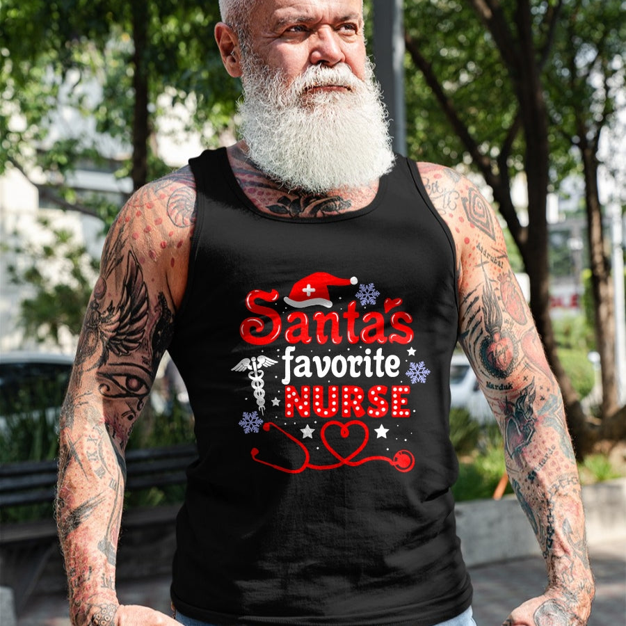 Funny Nurse Shirt, Nurse Unisex T-Shirt/Hoodie/Sweatshirt HLT00 - Santa's Favorite Nurse Christmas Short Sleeve T-Shirt (1)