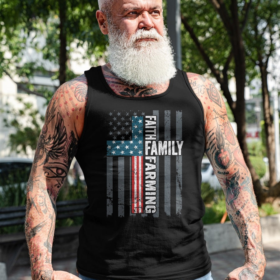 Best Farmer Life Shirt, Funny Farmer UnisexT-Shirt/Hoodie/Sweatshirt HLT00 - Faith Family Farming Freedom - Christian Farmer Cross Flag T-Shirt