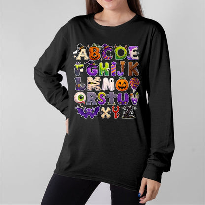 Best Teacher Shirt, Funny Teacher UnisexT-Shirt/Hoodie/Sweatshirt HLT00 - ABCs Learning Kindergarten Teacher Funny Halloween Alphabet T-Shirt