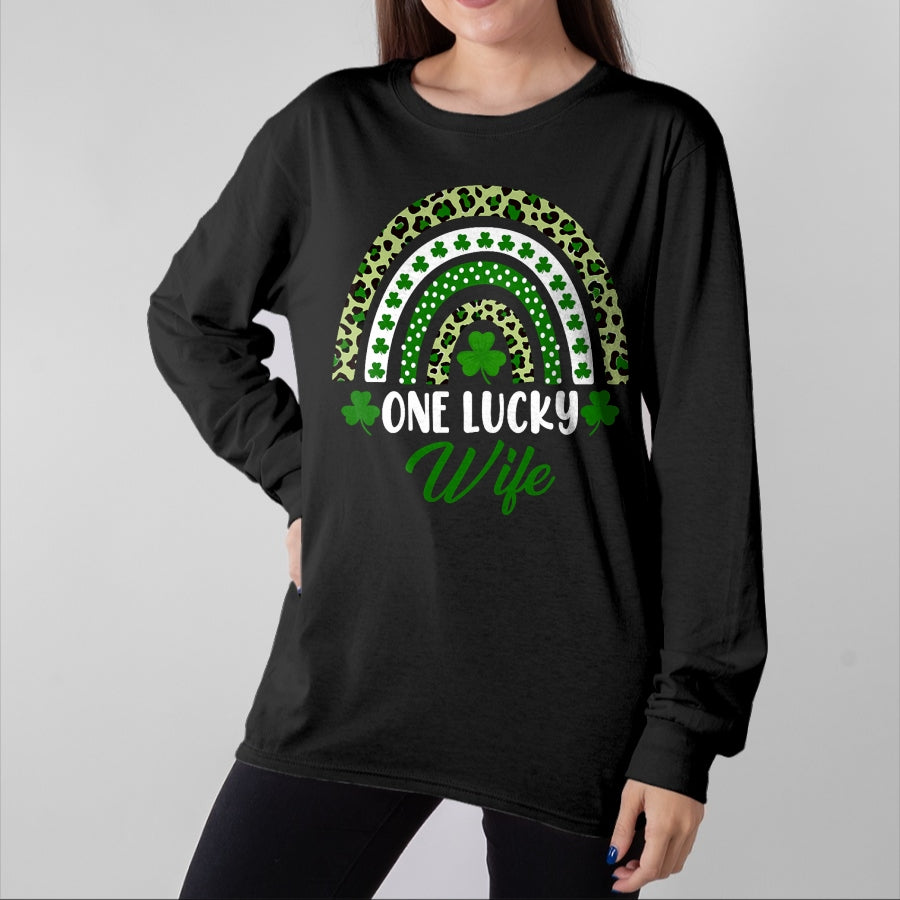 Best Wife Shirt, Wife and Husband Unisex T-Shirt/Hoodie/Sweatshirt HLT00 - Gift for wife T shirt, lucky wife   One Lucky Wife Rainbow St Patricks Day Lucky Wife T-Shirt