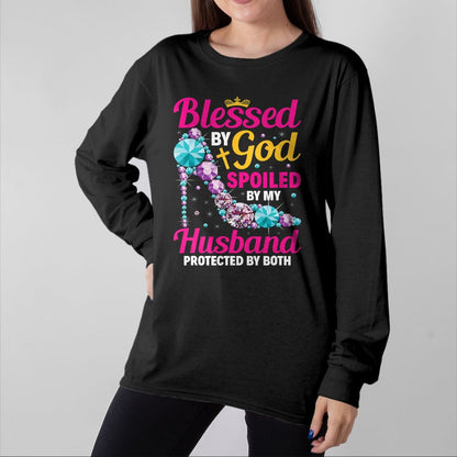 Best Husband Shirt, Wife and Husband Unisex T-Shirt/Hoodie/Sweatshirt HLT00 - Christian Wife Jesus Blessed by God Spoiled by My Husband T-Shirt