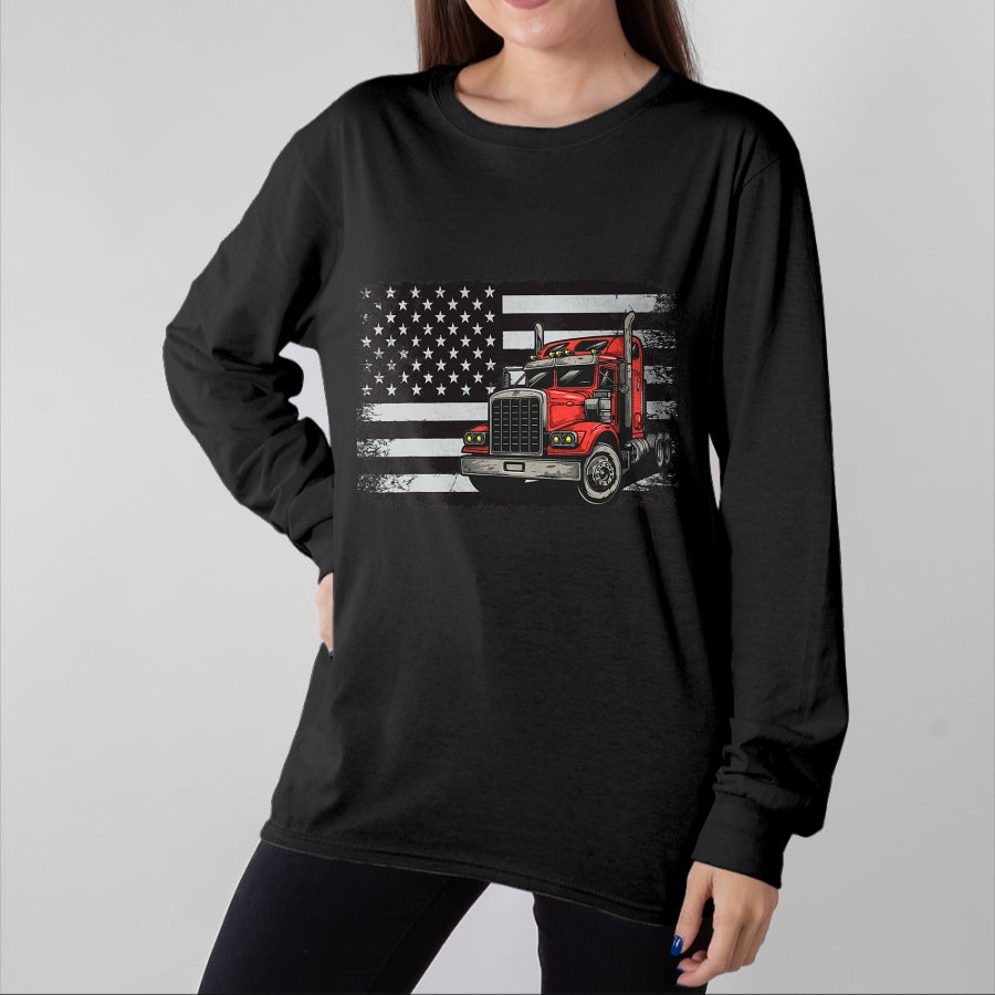 Best Truck Driver Life Shirt, Funny Trucker UnisexT-Shirt/Hoodie/Sweatshirt HLT00 - US American Flag Semi Truck Driver T-Shirt