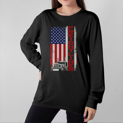 Best Truck Driver Life Shirt, Funny Trucker UnisexT-Shirt/Hoodie/Sweatshirt HLT00 - Trucker Truck Driver Halloween Pun Vintage USA American Flag T-Shirt (1)