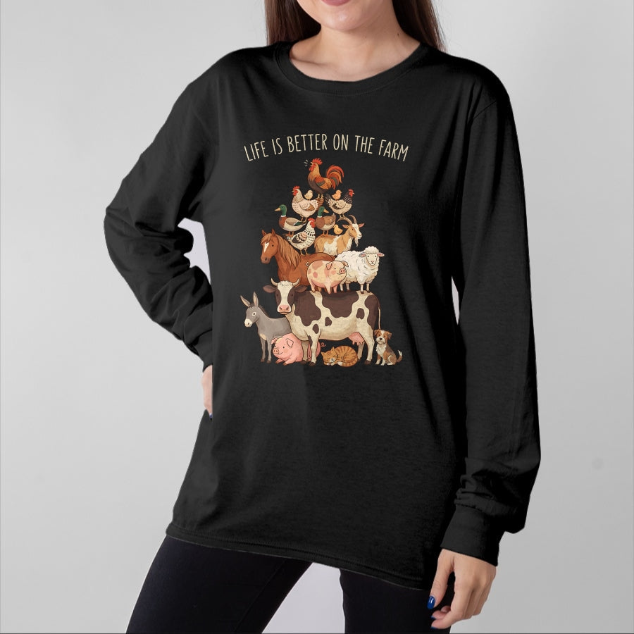 Best Farmer Life Shirt, Funny Farmer UnisexT-Shirt/Hoodie/Sweatshirt HLT00 - Life is Better on the Farm Farmers Farming Cow Pig Chicken T-Shirt