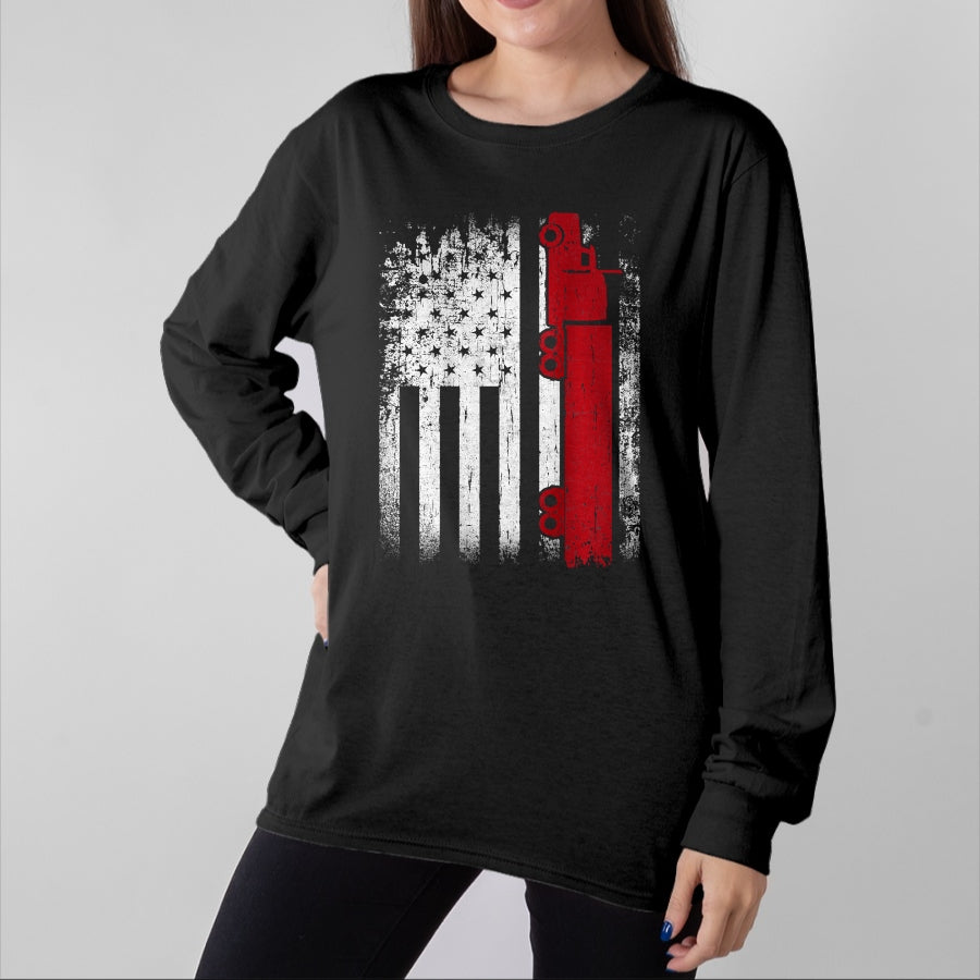 Best Truck Driver Life Shirt, Funny Trucker UnisexT-Shirt/Hoodie/Sweatshirt HLT00 - Distressed American Flag Truck Driver Design On Back T-Shirt