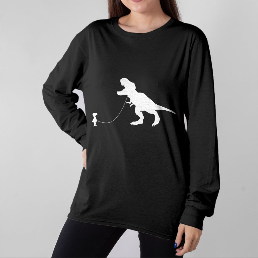 Best Dinosaur Lover Shirt, Funny Dinosaur UnisexT-Shirt/Hoodie/Sweatshirt HLT00 - T-Rex Dinosaur Pet on a Leach led by a Girl T-Shirt