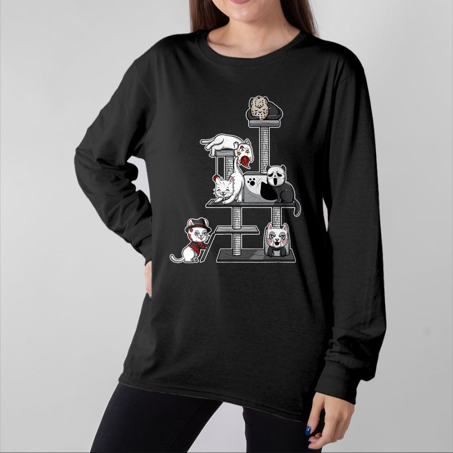 Cat Love Shirt, Funny Cat Lover Gift UnisexT-Shirt/Hoodie/Sweatshirt HLT00 - Funny Horror Movie Cats Playing On Cat Tree T-Shirt, Men, Black, XX-Large