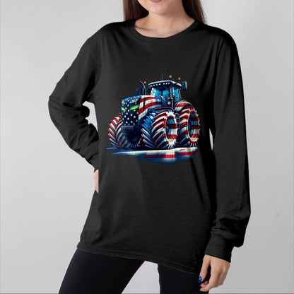 Best Farmer Life Shirt, Funny Farmer UnisexT-Shirt/Hoodie/Sweatshirt HLT00 - Patriotic Tractor American Flag T-Shirt