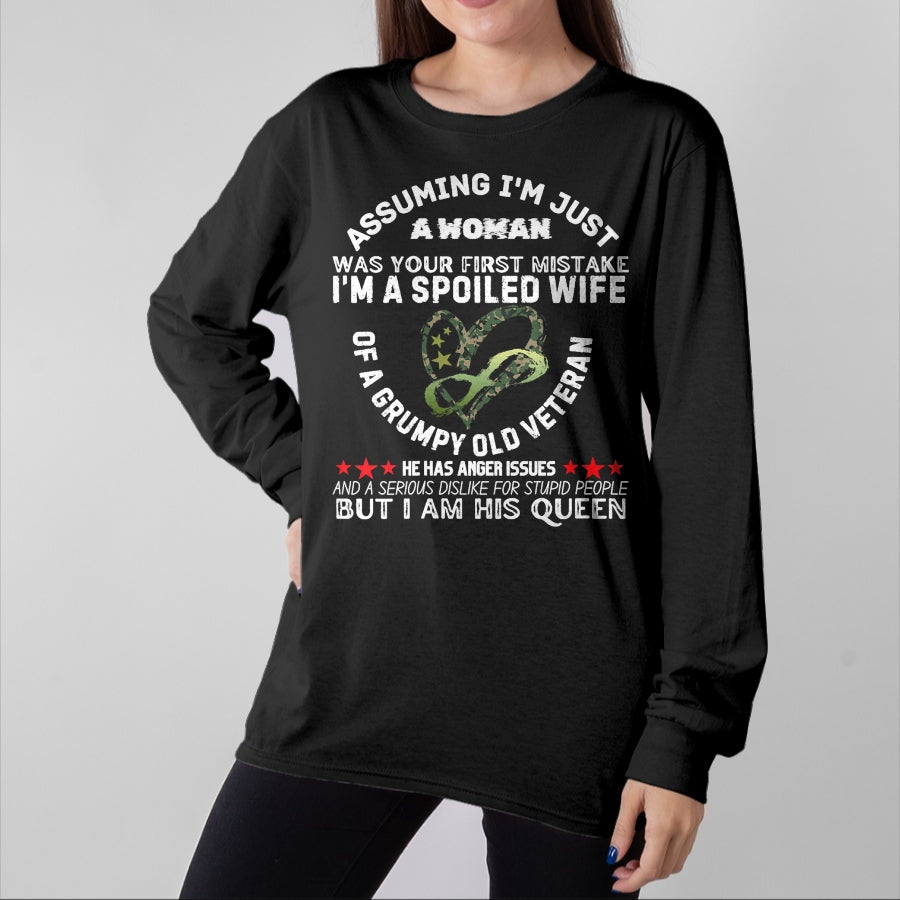 Best Wife Shirt, Wife and Husband Unisex T-Shirt/Hoodie/Sweatshirt HLT00 - Gift for wife T shirt, spoiled wife   Womens Husband Wife I'm A Spoiled Wife Of A Grumpy Old Veteran