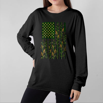 Best Farmer Life Shirt, Funny Farmer UnisexT-Shirt/Hoodie/Sweatshirt HLT00 - American Flag Corn Field Farmer Patriotic (on Back) T-Shirt