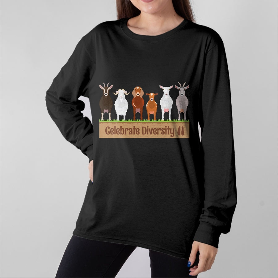 Best Farmer Life Shirt, Funny Farmer UnisexT-Shirt/Hoodie/Sweatshirt HLT00 - Celebrate Diversity Breeds Farm Animal Cute Humor Fun Goat Long Sleeve T-Shirt