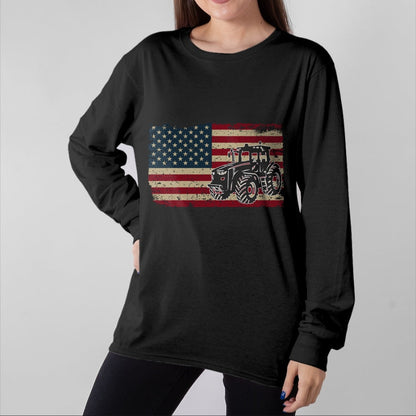 Best Farmer Life Shirt, Funny Farmer UnisexT-Shirt/Hoodie/Sweatshirt HLT00 - Farm Tractors USA Flag Patriotic Farming Gift Long Sleeve T-Shirt