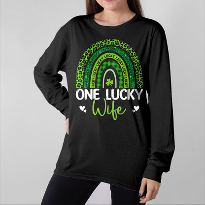 Best Wife Shirt, Wife and Husband Unisex T-Shirt/Hoodie/Sweatshirt HLT00 - Gift for wife T shirt, lucky wife   Womens One Lucky Wife Rainbow Leopard Saint Patrick's Day Tank T