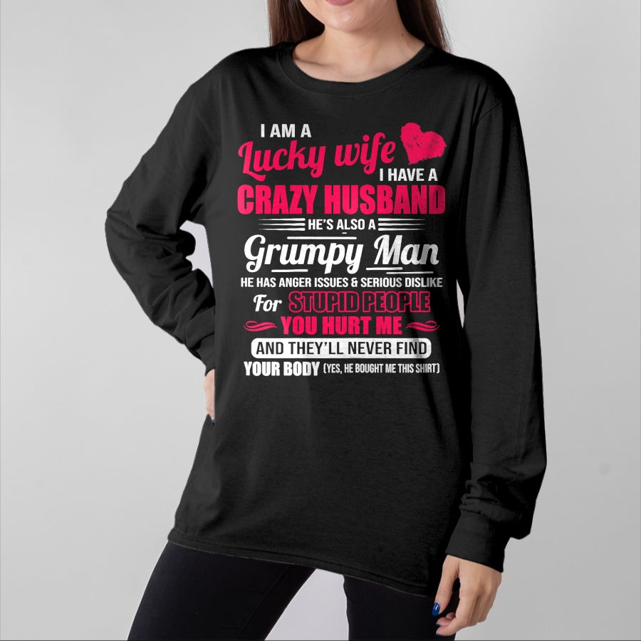 Best Wife Shirt, Wife and Husband Unisex T-Shirt/Hoodie/Sweatshirt HLT00 - Gift for wife T shirt, lucky wife   I Am A Lucky Wife, I Have A Crazy Husband Gift For Womens T-Shir (1)