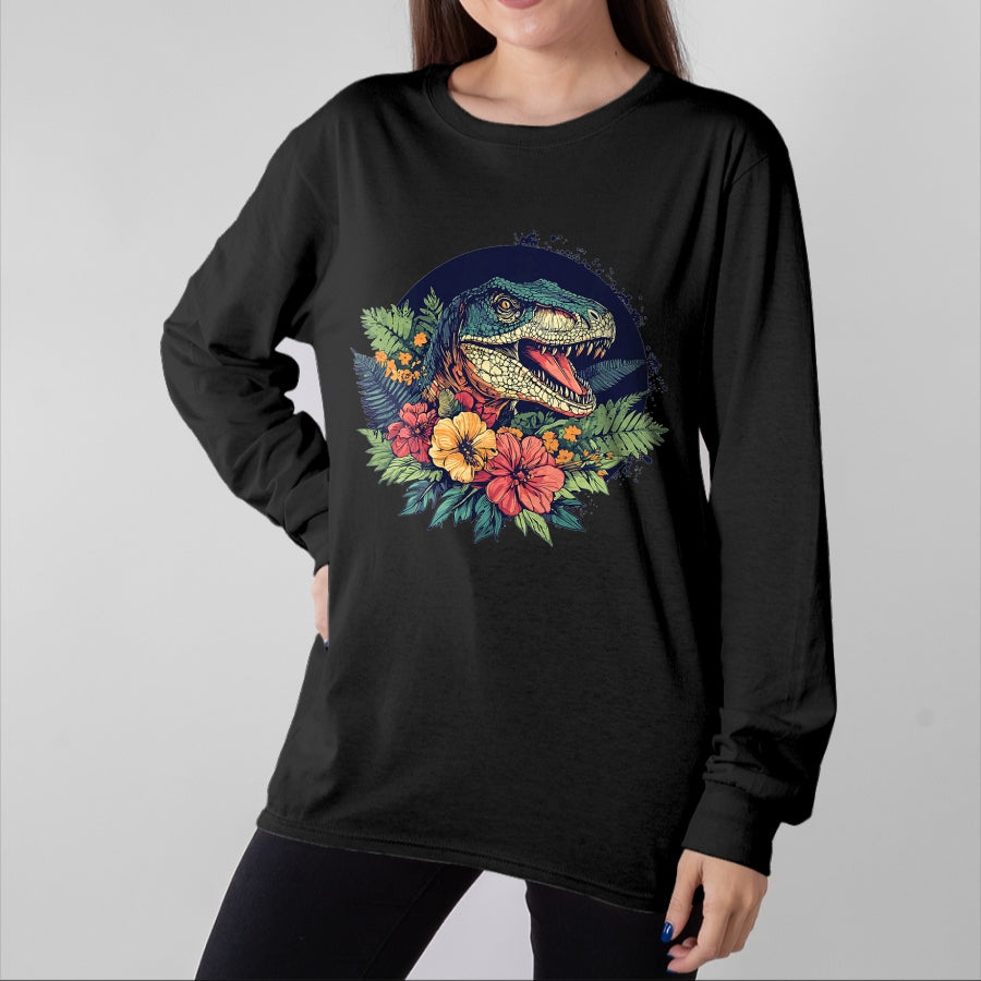Best Dinosaur Lover Shirt, Funny Dinosaur UnisexT-Shirt/Hoodie/Sweatshirt HLT00 - Dinosaur With Floral Background Artwork T-Shirt