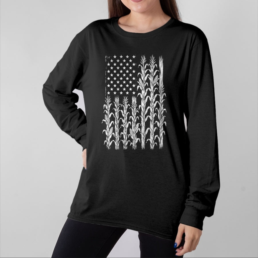 Best Farmer Life Shirt, Funny Farmer UnisexT-Shirt/Hoodie/Sweatshirt HLT00 - American Flag Corn Field Farmer Patriotic (on Back) T-Shirt (3)