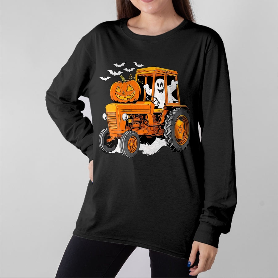 Best Farmer Life Shirt, Funny Farmer UnisexT-Shirt/Hoodie/Sweatshirt HLT00 - Farmer Tractor Ghost and Pumpkin Halloween Costume T-Shirt, Men, Navy Blue, Large