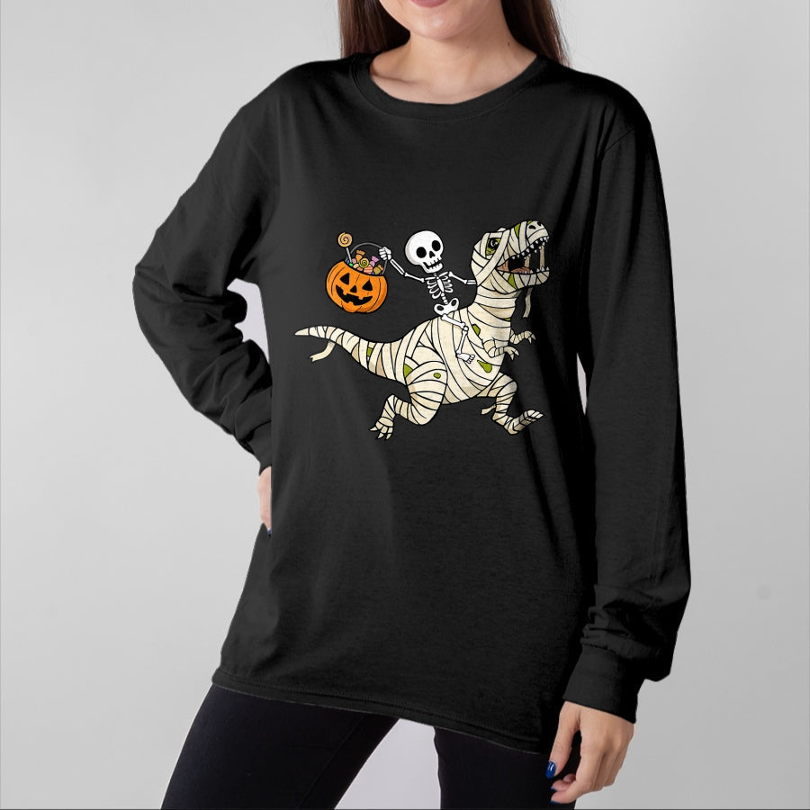 Best Dinosaur Lover Shirt, Funny Dinosaur UnisexT-Shirt/Hoodie/Sweatshirt HLT00 - Boys Halloween Skeleton Riding Dinosaur Mummy Trex Kids T-Shirt