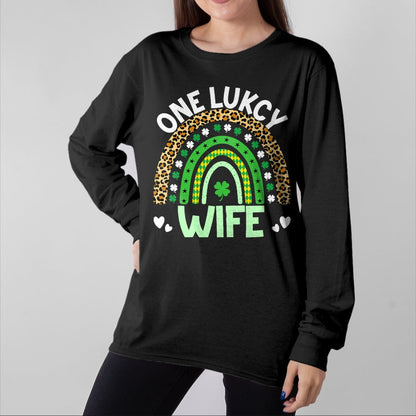 Best Wife Shirt, Wife and Husband Unisex T-Shirt/Hoodie/Sweatshirt HLT00 - Gift for wife T shirt, lucky wife   One Lucky Wife Leopard Rainbow Saint Patrick's Day T-Shirt (1)