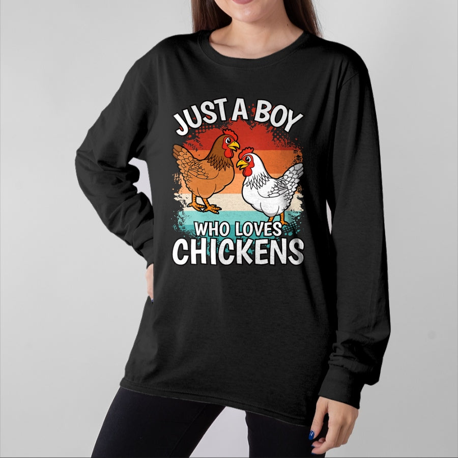 Best Farmer Life Shirt, Funny Farmer UnisexT-Shirt/Hoodie/Sweatshirt HLT00 - Just A Boy Who Loves Chickens Retro Farmer Farming Boys Kids T-Shirt
