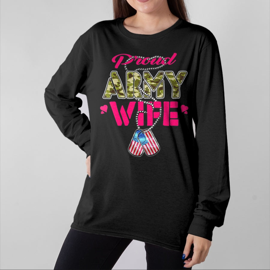 Best Wife Shirt, Wife and Husband Unisex T-Shirt/Hoodie/Sweatshirt HLT00 - Gift for wife T shirt, lucky wife   Proud Army Wife Camo US Flag Dog Tags Pride Military Spouse T-Sh