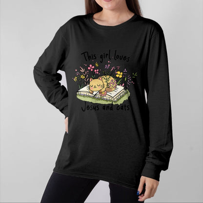 Cat Love Shirt, Funny Cat Lover Gift UnisexT-Shirt/Hoodie/Sweatshirt HLT00 - This Girl Loves Jesus and Cats Cute Christian T-Shirt