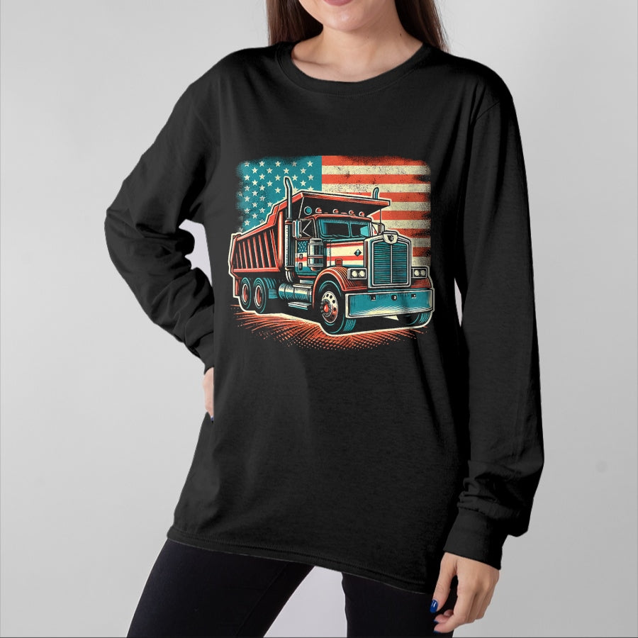 Best Truck Driver Life Shirt, Funny Trucker UnisexT-Shirt/Hoodie/Sweatshirt HLT00 - Dump Truck Driver American Flag Trucker Vintage Men Women T-Shirt