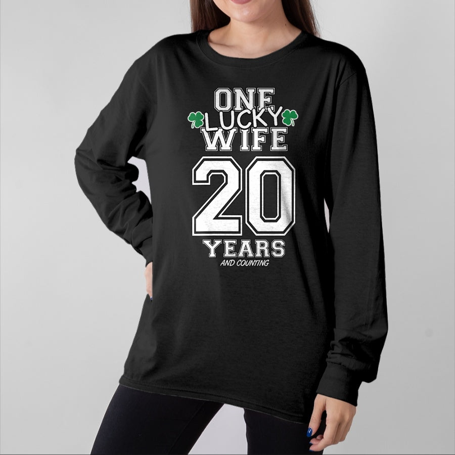 Best Wife Shirt, Wife and Husband Unisex T-Shirt/Hoodie/Sweatshirt HLT00 - Gift for wife T shirt, lucky wife   Womens 20 Years Lucky Wife Funny St Patrick's Day Anniversary He