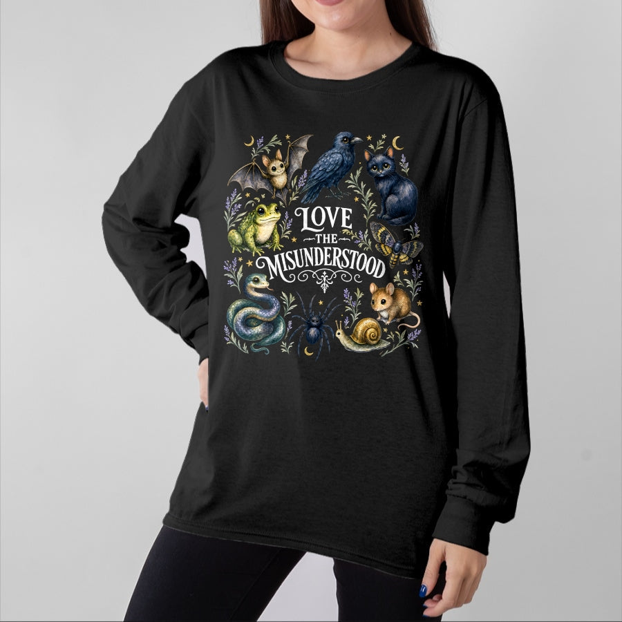 Cat Love Shirt, Funny Cat Lover Gift UnisexT-Shirt/Hoodie/Sweatshirt HLT00 - Love The Misunderstood Bat Frog Raven Snake Cat Moth Spider T-Shirt