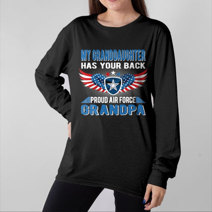 Best Grandpa Shirt, Proud Grandpa Unisex T-Shirt/Hoodie/Sweatshirt HLT00 - My Granddaughter Has Your Back Proud Air Force Grandpa Gift T-Shirt