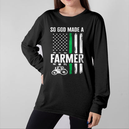 Best Farmer Life Shirt, Funny Farmer UnisexT-Shirt/Hoodie/Sweatshirt HLT00 - Patriotic American Flag Tractor So God Made A Farmer Long Sleeve T-Shirt